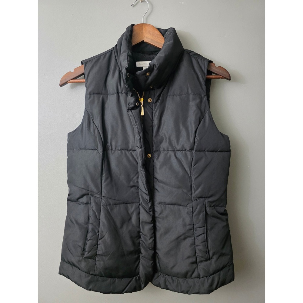 Charter Club Womens Black Puffer Vest Sleeveless Jacket Gold Hardware Small
